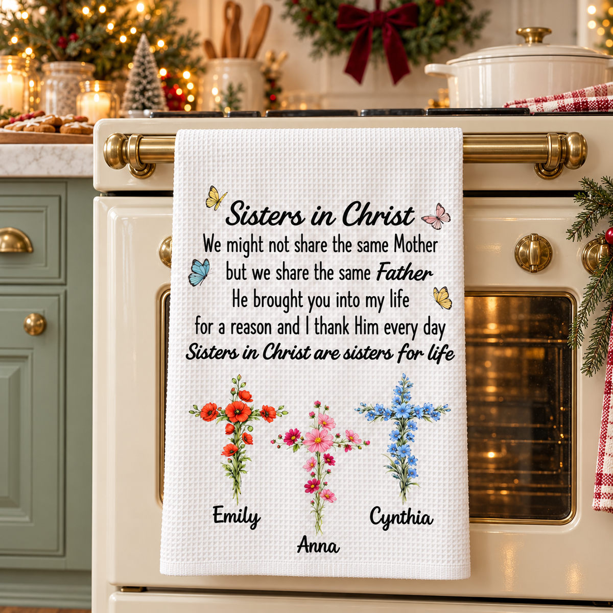 Sisters In Christ Are Sisters For Life - Personalized Kitchen Towel - Christmas Gift For Sisters, Besties e9a5dec4-b0bc-4c16-b78e-7a51683fb9ff-banner-2.png