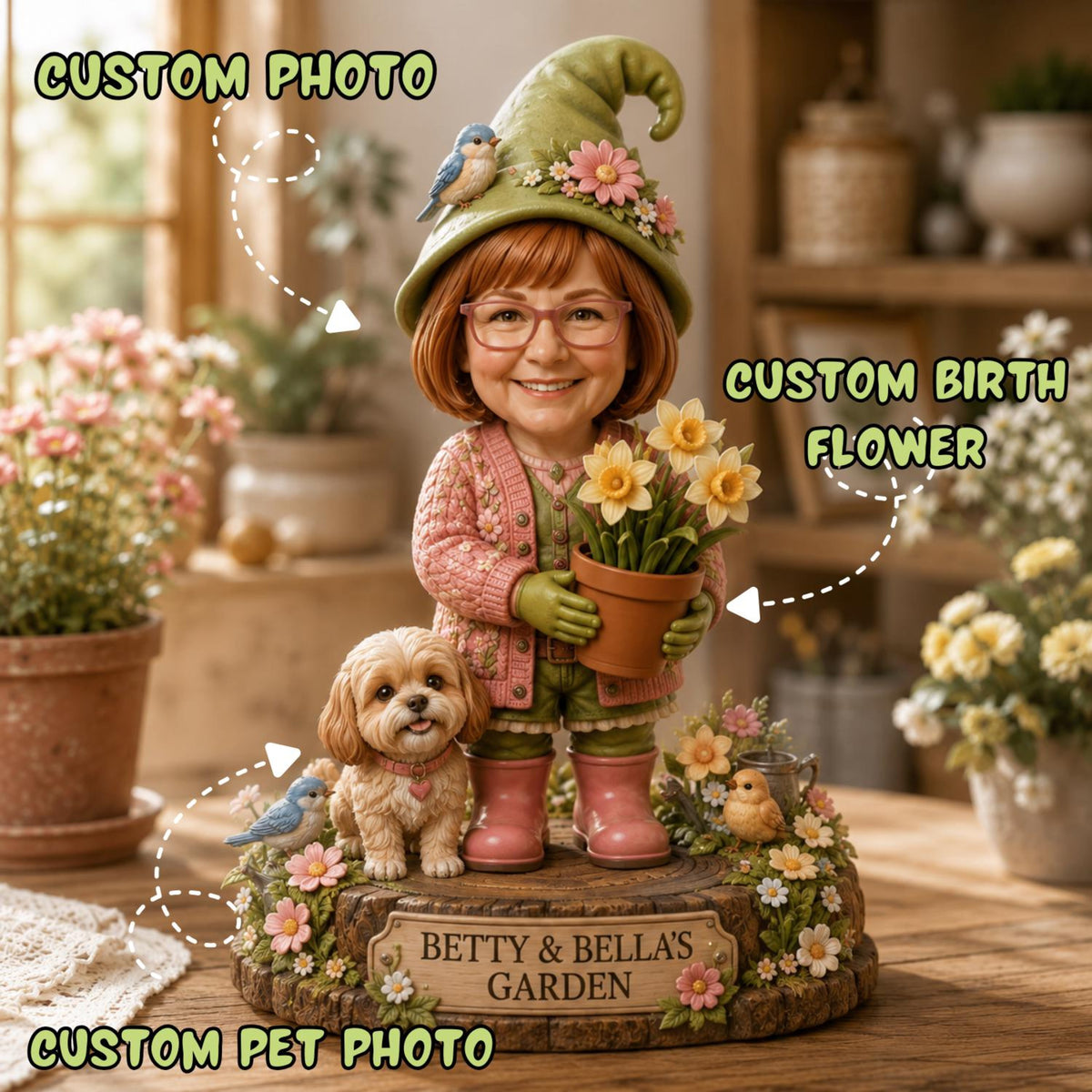 Personalized Garden Gnome Caricature Figurine From Photo, Custom Gardener Decor e9f82149-01b9-41b0-9de1-a5f5563f7d39-8.jpg
