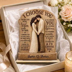 I Choose You Couple Hand In Hand 2D Flat - Personalized Wooden Plaque - Anniversary Gift Keepsake For Couples