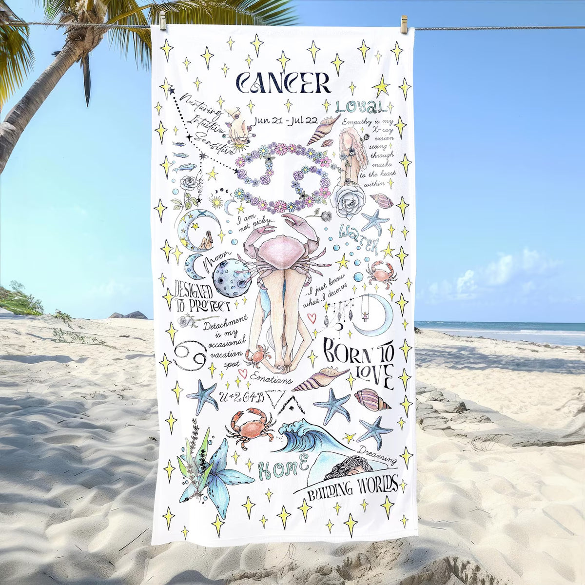 Zodiac Beach Towel Gemini Art Whimsical Summer Cloth Pisces Personalized Birthday Gift Women Astrology Present Daughter