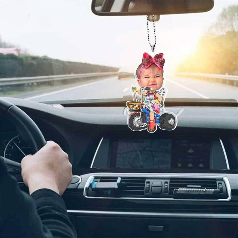 Personalized Baby Photo Car Hanger, Custom Acrylic Car Hanging, Drive Safe Daddy, Mommy, Granpa, Nana
