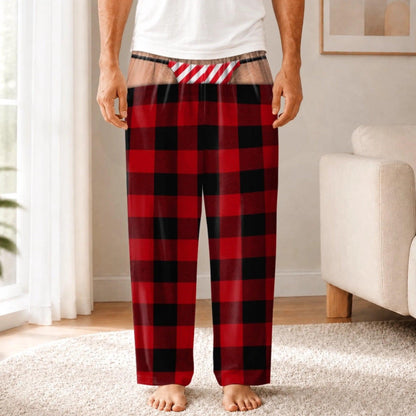 Custom Funny Men's Pajama Pants, Christmas Birthday Gag Gifts For Him, Fake Thong Illusion Buffalo Plaid Lounge Pants ea0a762a-d4d1-4739-bb49-eb0243f8c7b5-5.jpg