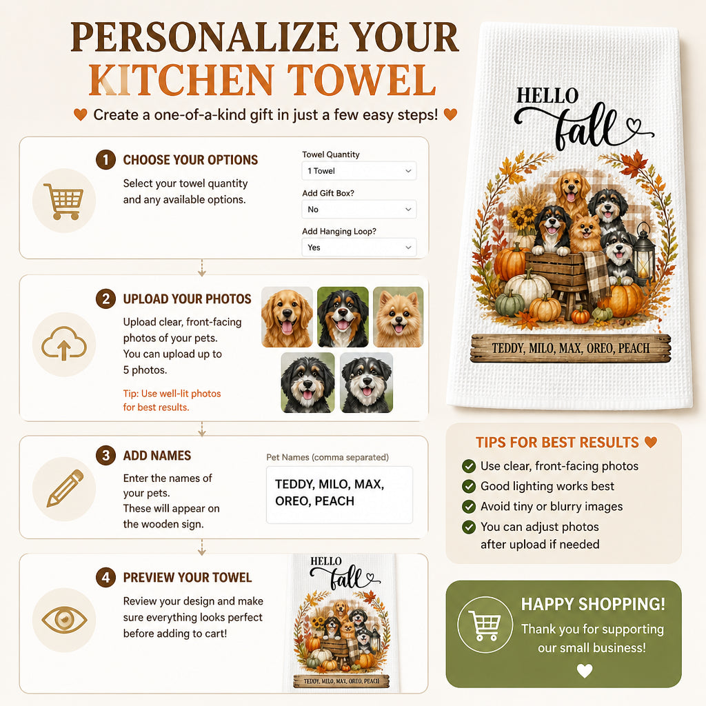 Hello Fall Farmhouse Dogs Kitchen Towel – Personalized Pet Names - Personalized Kitchen Towel ea0f0794-581e-4b59-badc-9b487d8acfc0.jpg