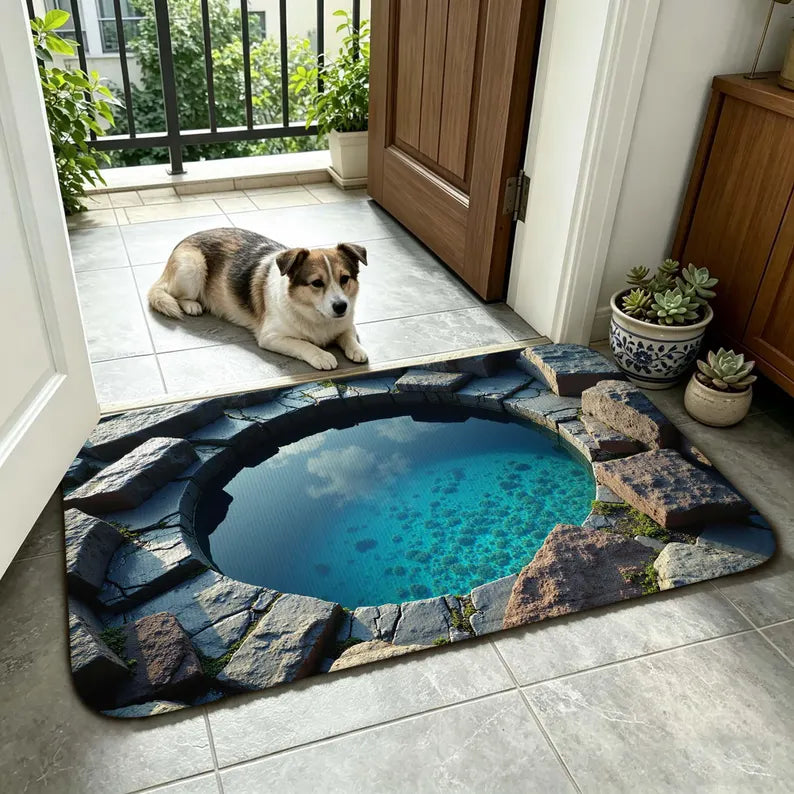 3D Optical Illusion Blue Pool Doormat, Stone Crack Pond Print Front Door Mat, Non Slip Washable Indoor Entrance Rug for Entryway Home Decor. ea16ae82-b6b1-43b4-b140-5c3e1bf977a3-ggdfg-2-.webp