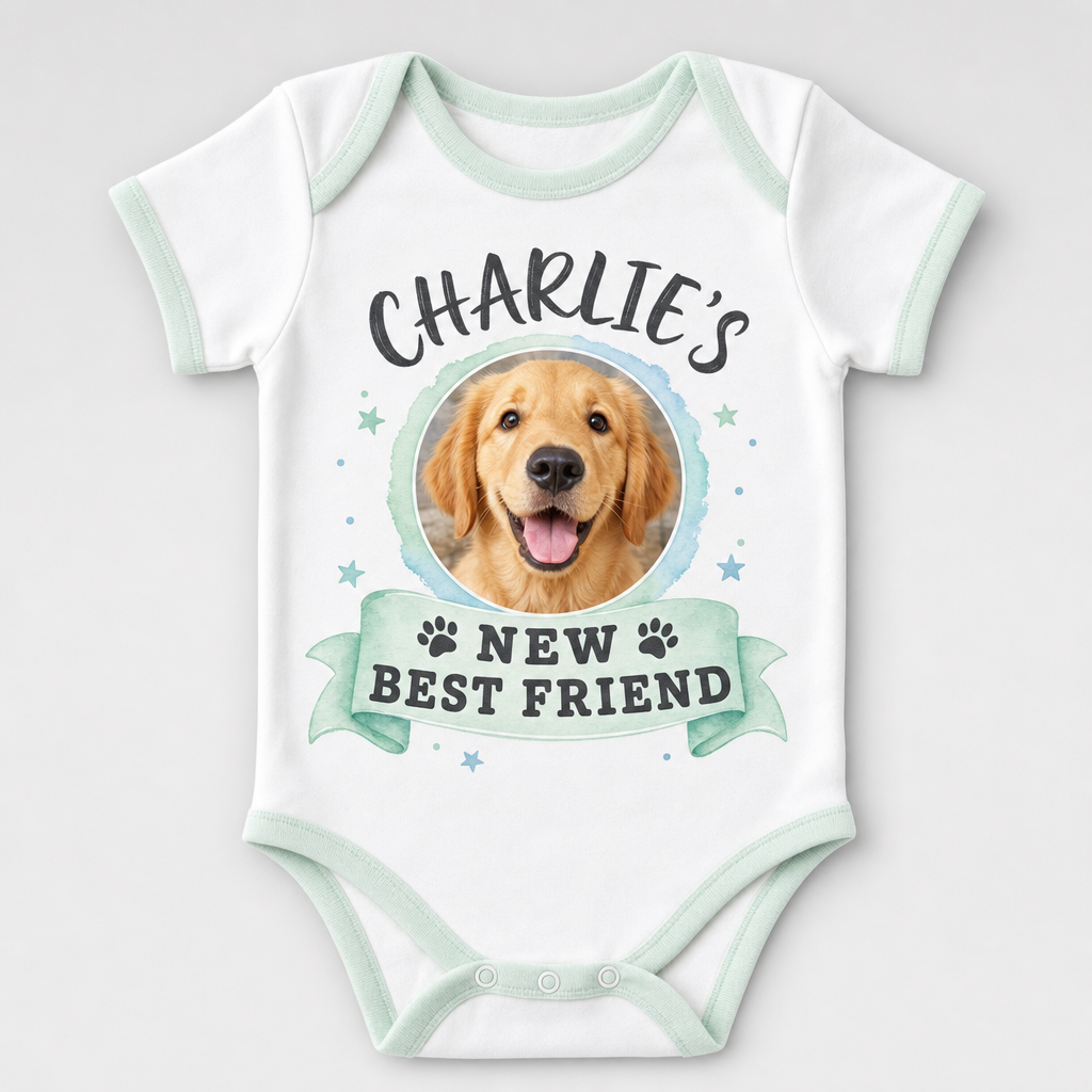 Pet Photo Baby Onesie - [Name]'s New Best Friend - Personalized Baby Onesie With Color ea2c6978-8bfc-4f6d-85d3-e0773a12da89.png