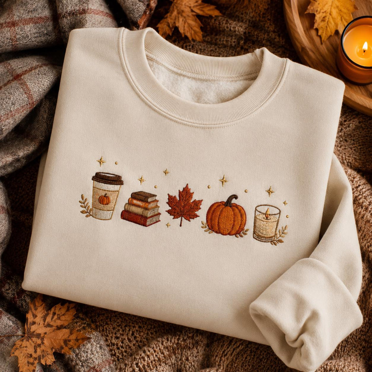 Cozy Fall Embroidered Sweatshirt, Pumpkin Coffee Book Maple Leaf Candle Shirt, Autumn Minimal Sweater, Fall Lover Gift, Thanksgiving Gift ea4d0dcf-5580-40fe-a328-b844580f2dbd-4.jpg