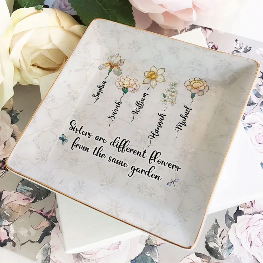 Sisters Are Flowers Mother Of Pearl - Personalized Jewelry Dish - Gift For Sisters, Besties, Friends ea603b08-a133-4b1f-b633-e0af60c34dc3-ban-3.png