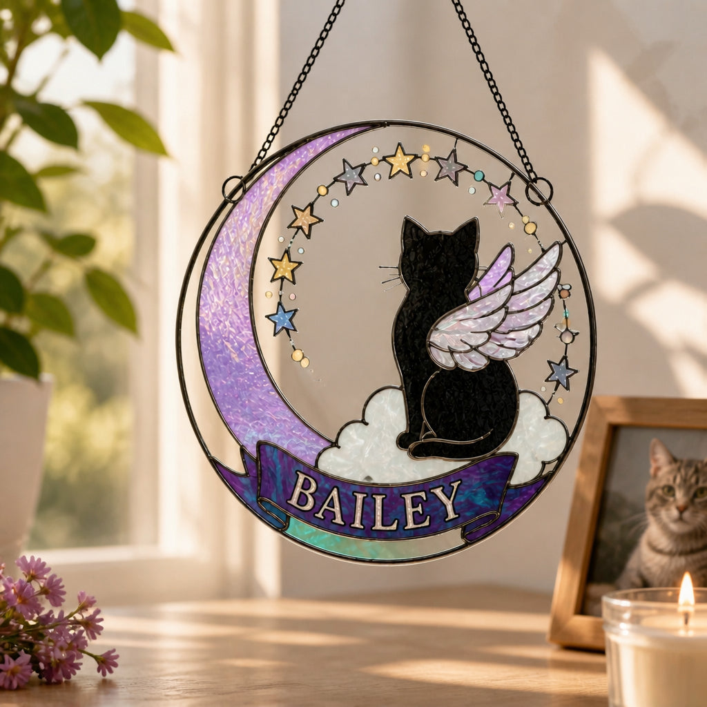 Angel Cat Memorial Stained-Glass Suncatcher – Personalized Name - Personalized Suncatcher Stained Glass ea70137e-4187-4c1b-a9df-798212656c3a.jpg