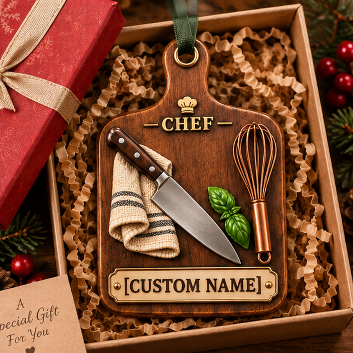 Personalized Chef Cutting Board Ornament 2026 – Custom Name Christmas Gift for Chef & Cook ea7a8b46-f8f1-43a7-b8e7-080ad529353c-chef_cutting_board_mockup_1_gift_box.png