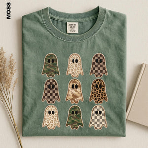 Halloween Ghost Faux Patchwork Shirt, Camo Leopard Checkered Ghosts Tee, Cute Spooky Season Comfort Colors Top, Fall Halloween Sweatshirt eaa4a601-a33a-46c4-af0e-435f64daa402-2.jpg