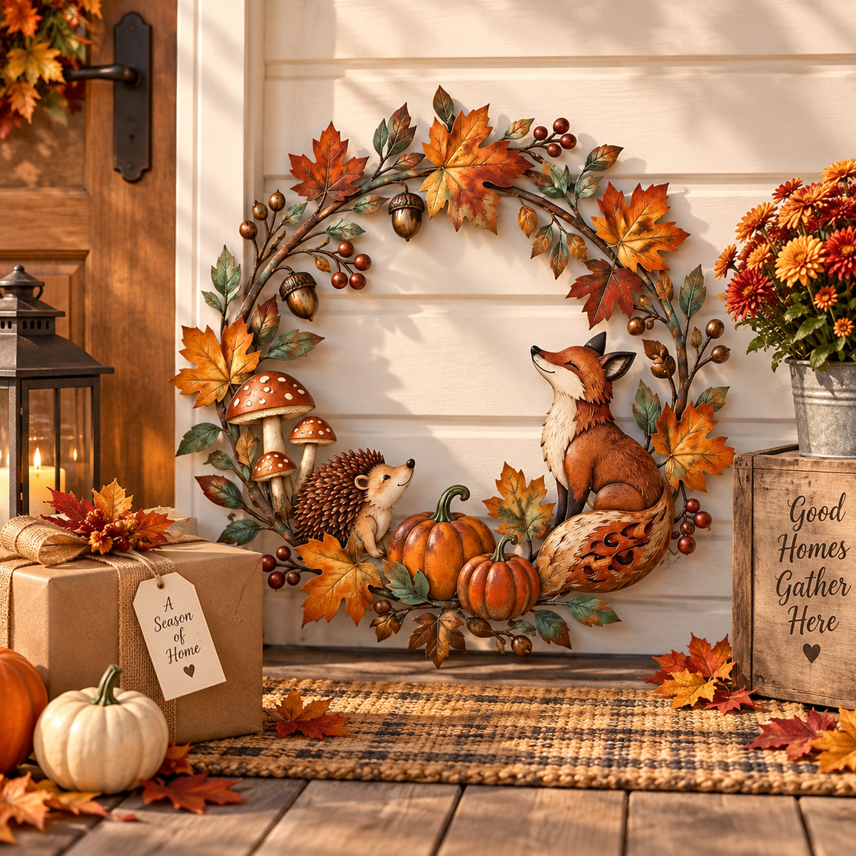 Rustic Fall Metal Wreath, Woodland Animal Door Decor, Fox Hedgehog Pumpkin Wall Hanging, Autumn Harvest Home eab94056-4381-49b3-8e2c-6a6983580392-1e6aa1b1-4eb7-464a-8676-8a1f431ef79b.png