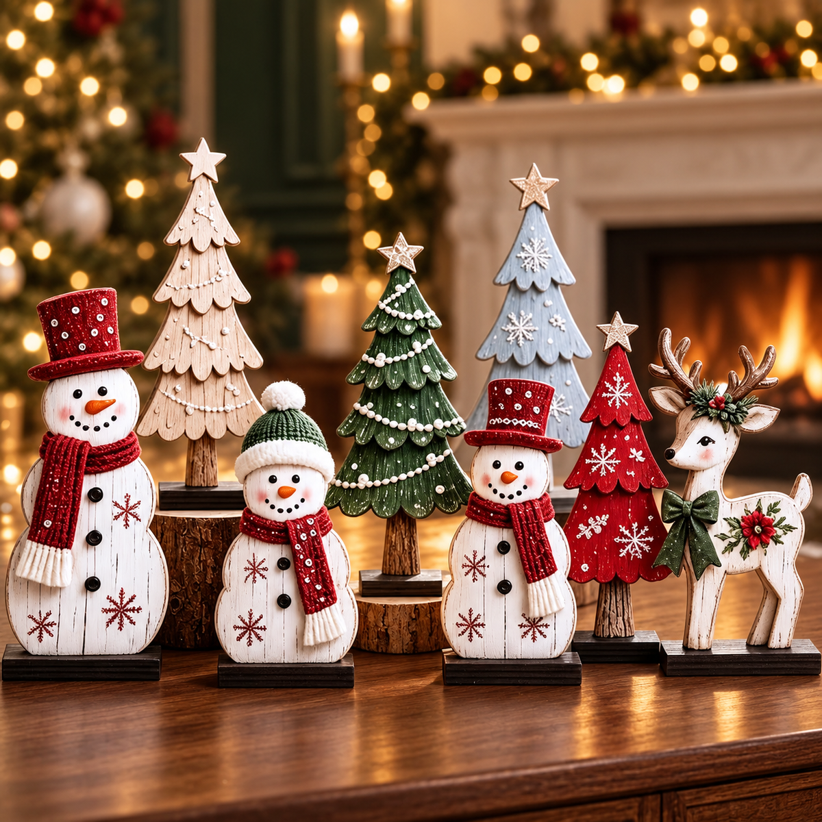 Rustic Wooden Christmas Tiered Tray Decor, Xmas Tree & Reindeer Signs, Winter Holiday Decorations for Mantel & Shelf eac65d96-ebb2-4d63-8a1a-0c6727c9ab6e-Festive-Wooden-Christmas-Display-by-Fireplace-1.png