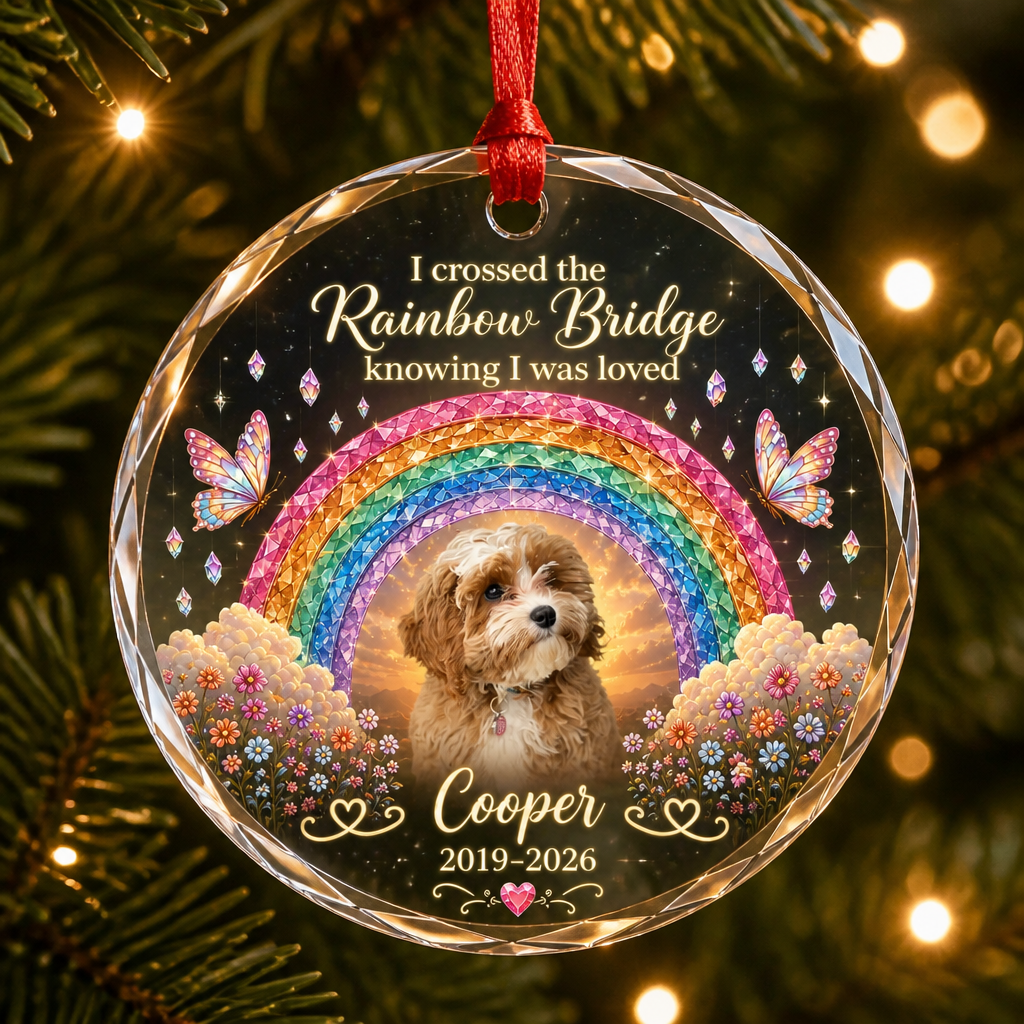 Rainbow Bridge Pet Memorial Crystal Ornament – Photo, Name & Years - Personalized Crystal Ornament eaf789ef-00c5-443a-8ae0-b7e6c6ae4799.png