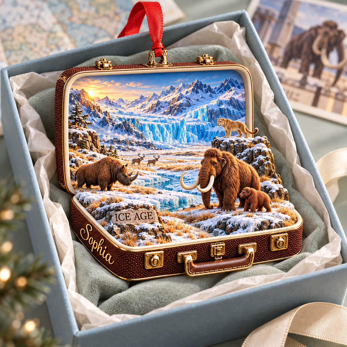 Personalized Ice Age 3D Suitcase Christmas Ornament – Woolly Mammoth Keepsake & Gift for Prehistoric Animal Lovers eafa354c-8b1a-4e5f-a67a-ad48a8f020b9-Ice-Age-Mammoth-Ornament-Gift-Box-4.png
