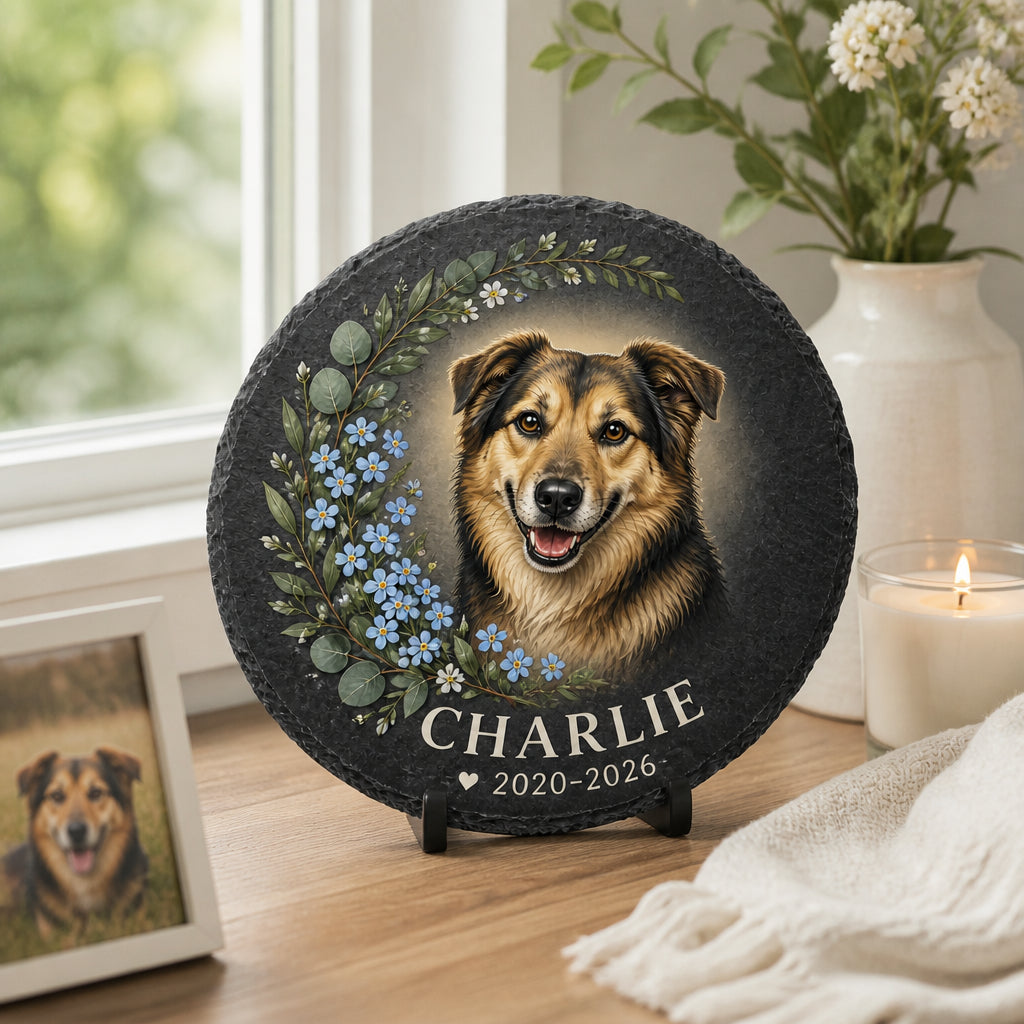 Custom Pet Memorial Portrait Slate Stone – Name & Years - Personalized Memorial Stone eb213423-bd5c-4416-bce3-f93fd3a4b040.jpg