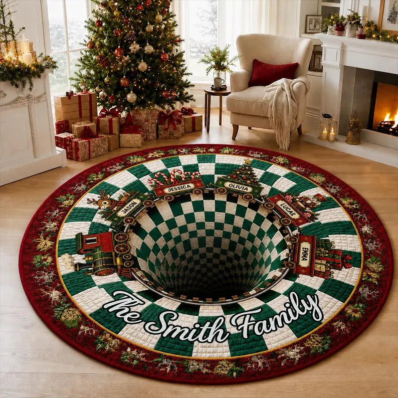 Personalized Family Name Christmas Round Rug, Custom Holiday Train Floor Mat, Festive Home Decor eb2af079-7370-4d84-ba3b-8d7d25eda42b-ghj-10-.webp