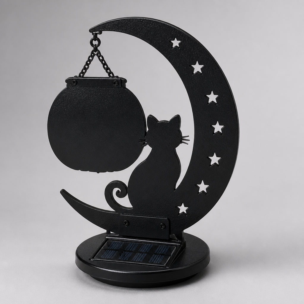 Black Cat Crescent Solar Sign – Personalized Family Name & Year - Personalized Cut Metal Sign Led Solar eb88bcc3-3672-4160-8e03-05fb789841f7.jpg