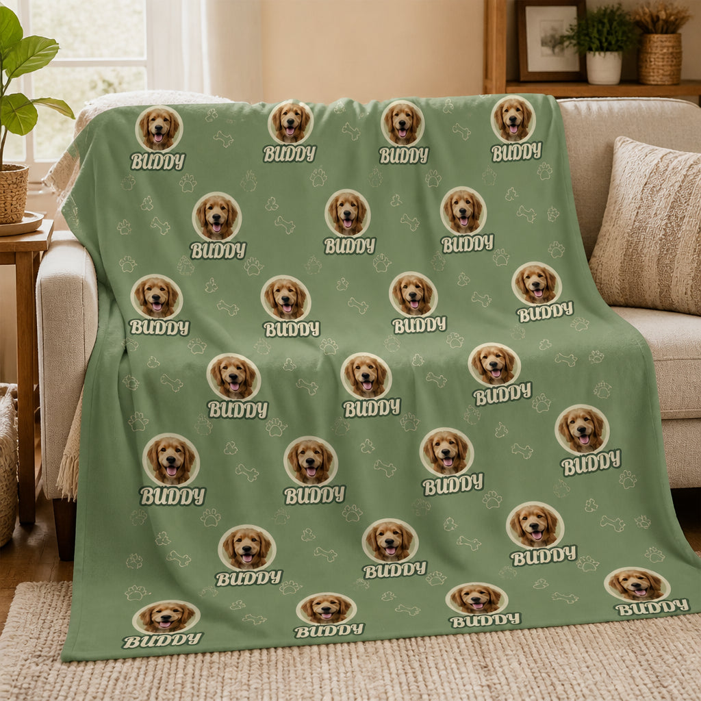 Custom Pet Face + Name Repeat Blanket (Circle Badge Bones Pattern) - Personalized Blanket ebab54cd-2fe2-4540-a272-a5c5054e6c3d.jpg