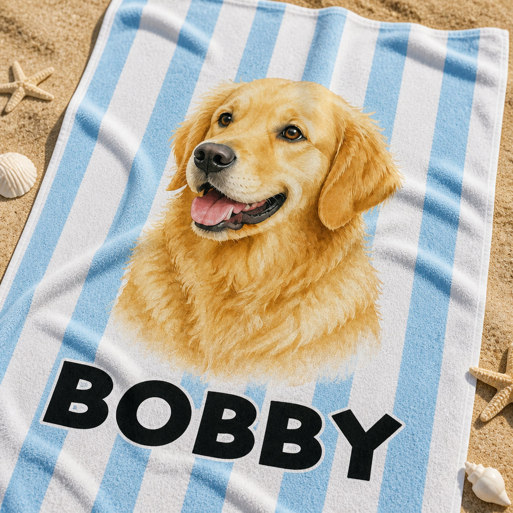 Watercolor Pet Portrait Beach Towel with Name - Personalized Beach Towel ebb1cb27-43e3-4df8-90dd-4a6cdde74589.jpg
