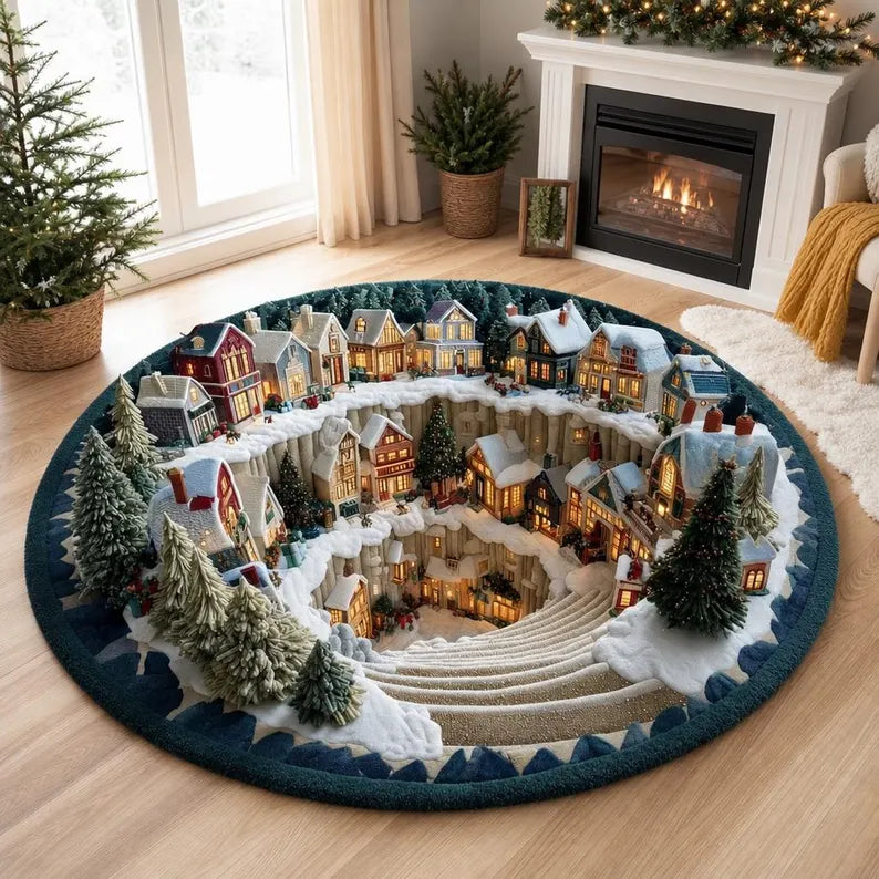 Snow Town Spiral Staircase 3D Round Rug, Christmas Snowy Village Vortex Optical Illusion Floor Mat, Non Slip Xmas Decor, Christmas Gift ebb346c4-fe98-4418-bc02-124dc440d9f5-fghhhg-5-.webp