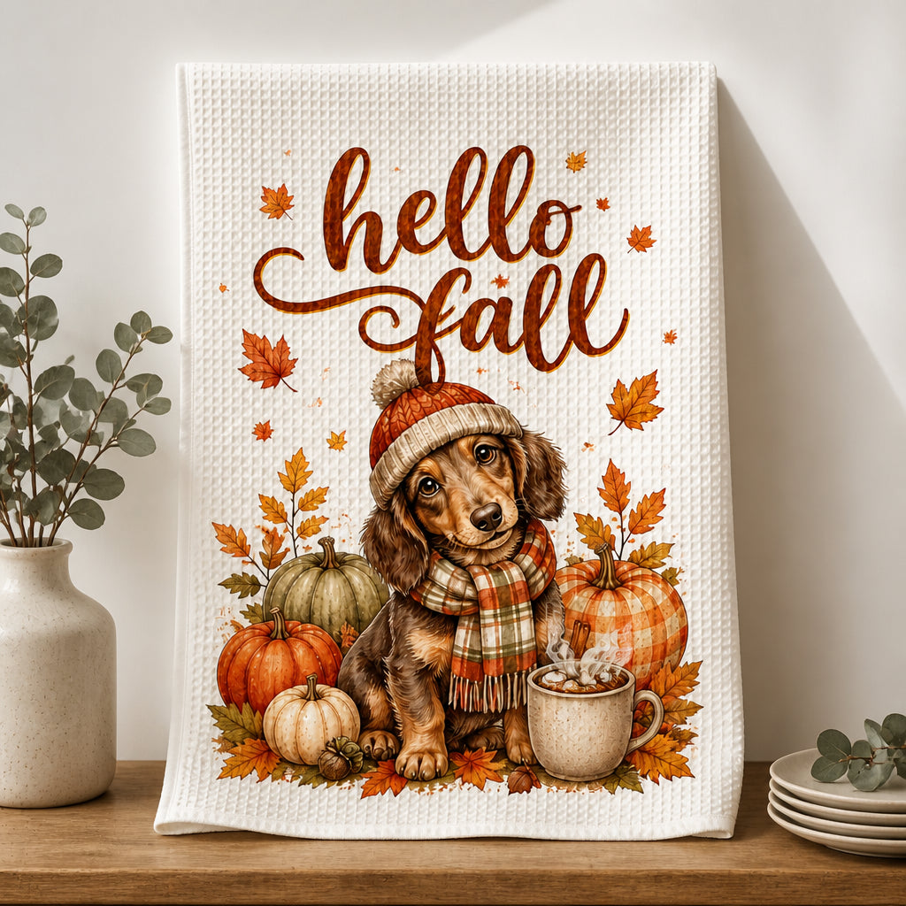 Hello Fall Custom Pet Portrait Kitchen Towel - Personalized Kitchen Towel ebb73cbc-748d-4d2c-8310-73e94a37b28d.jpg