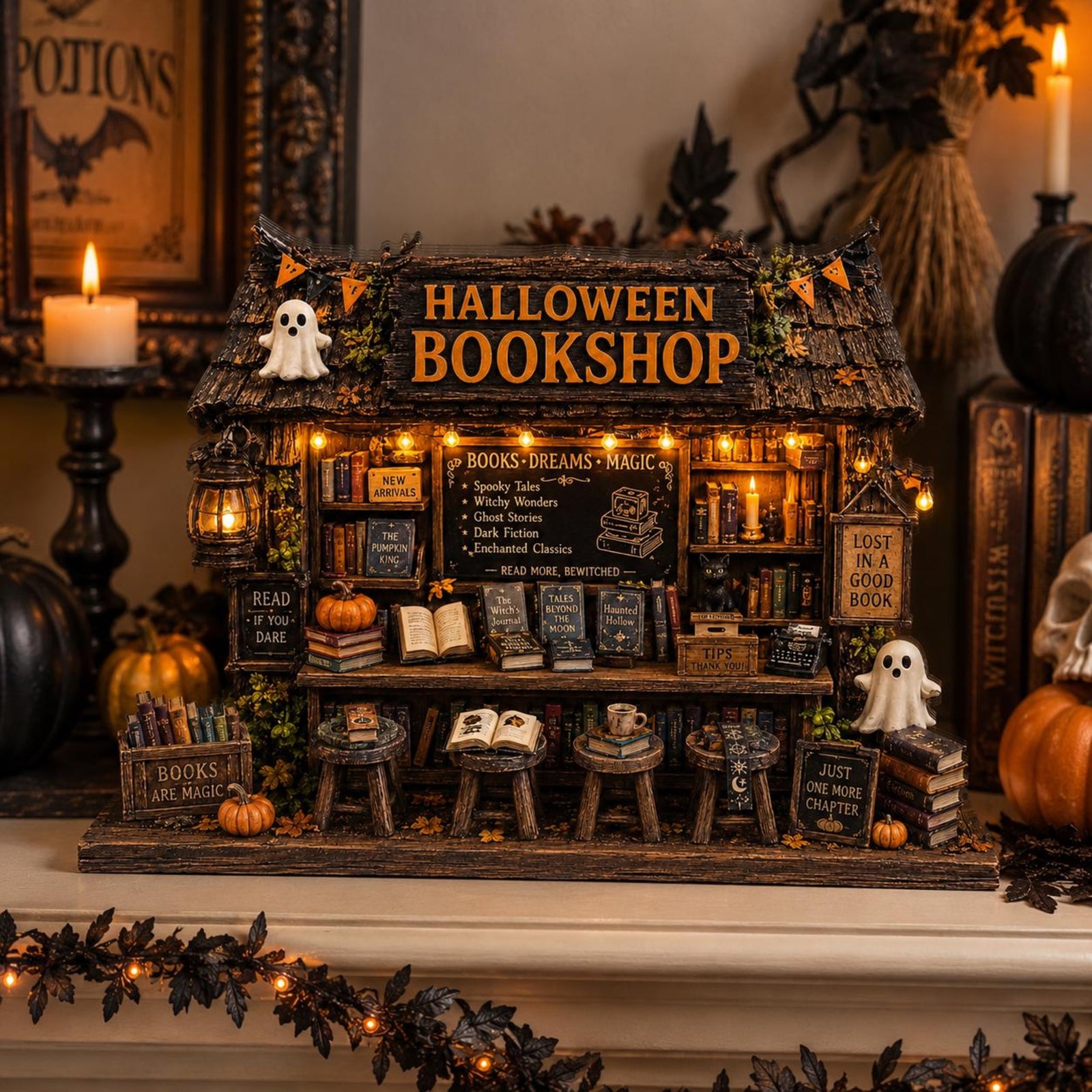 Halloween Bookshop Wooden Block, Spooky Library Shelf Decor, Haunted Bookstore Table Decoration, Witchy Fall Home Gift for Readers ebcde7cc-fd23-44cd-bf92-0320821524b7-7.jpg