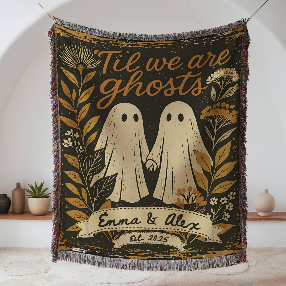 Custom Spooky Ghost Couple Engagement Gift, Personalized Til Death Do Us Part Halloween Wedding Woven Blanket, Anniversary Gift ebdd0195-385c-4971-8052-0d793cbf6b4a-4.png