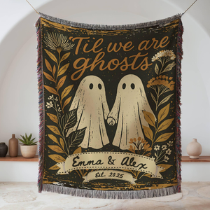 Custom Spooky Ghost Couple Engagement Gift, Personalized Til Death Do Us Part Halloween Wedding Woven Blanket, Anniversary Gift ebdd0195-385c-4971-8052-0d793cbf6b4a-4.png