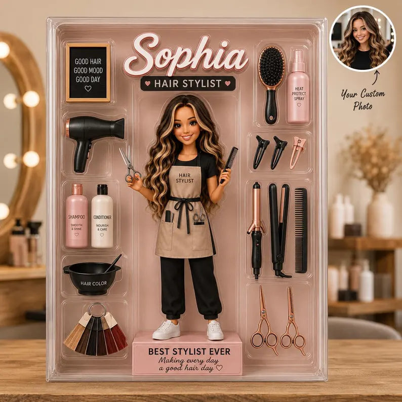 Custom Hair Stylist Acrylic Plaque, Personalized Hairstylist Figure Gift, Salon Station Decor, Hairdresser Appreciation Gift ebfb389b-c752-4dc4-a76c-b4e0fe654007-dre-2-.webp