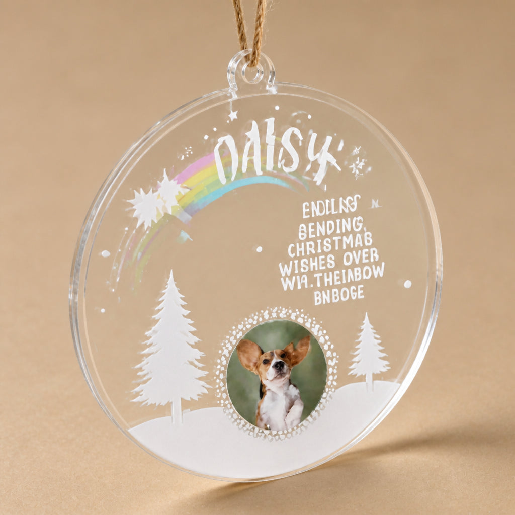 Rainbow Bridge Pet Memorial Christmas Ornament — Photo + Name - Personalized Transparent Acrylic Ornament ec05b77c-7ac9-48a8-a31f-48fd344478b7.jpg