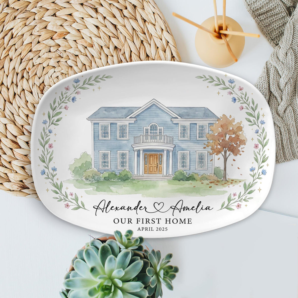 Personalized House Portrait Platter: Custom Home Watercolor, New Home Gift ec07c052-a08c-4381-8b65-f7616465a70b-1.jpg