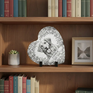 Custom Photo Pencil Sketch Forever Loved Dog Cat Portrait - Personalized Heart Memorial Garden Stone