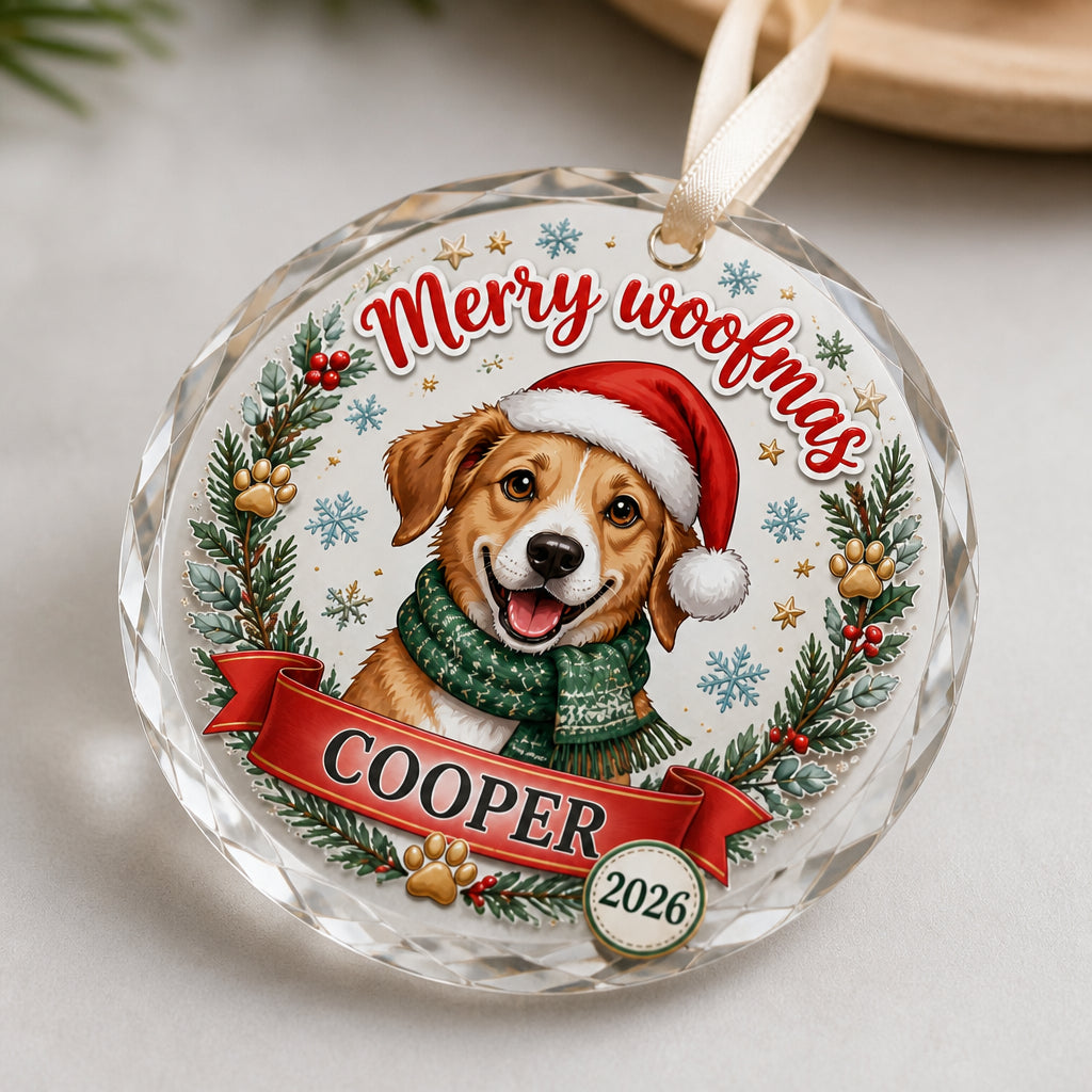 Merry Woofmas Dog Ornament — Custom Quote, Pet Name & Year - Personalized Crystal Ornament ec328254-eccb-4f50-b0fe-3d1a2082682b.jpg
