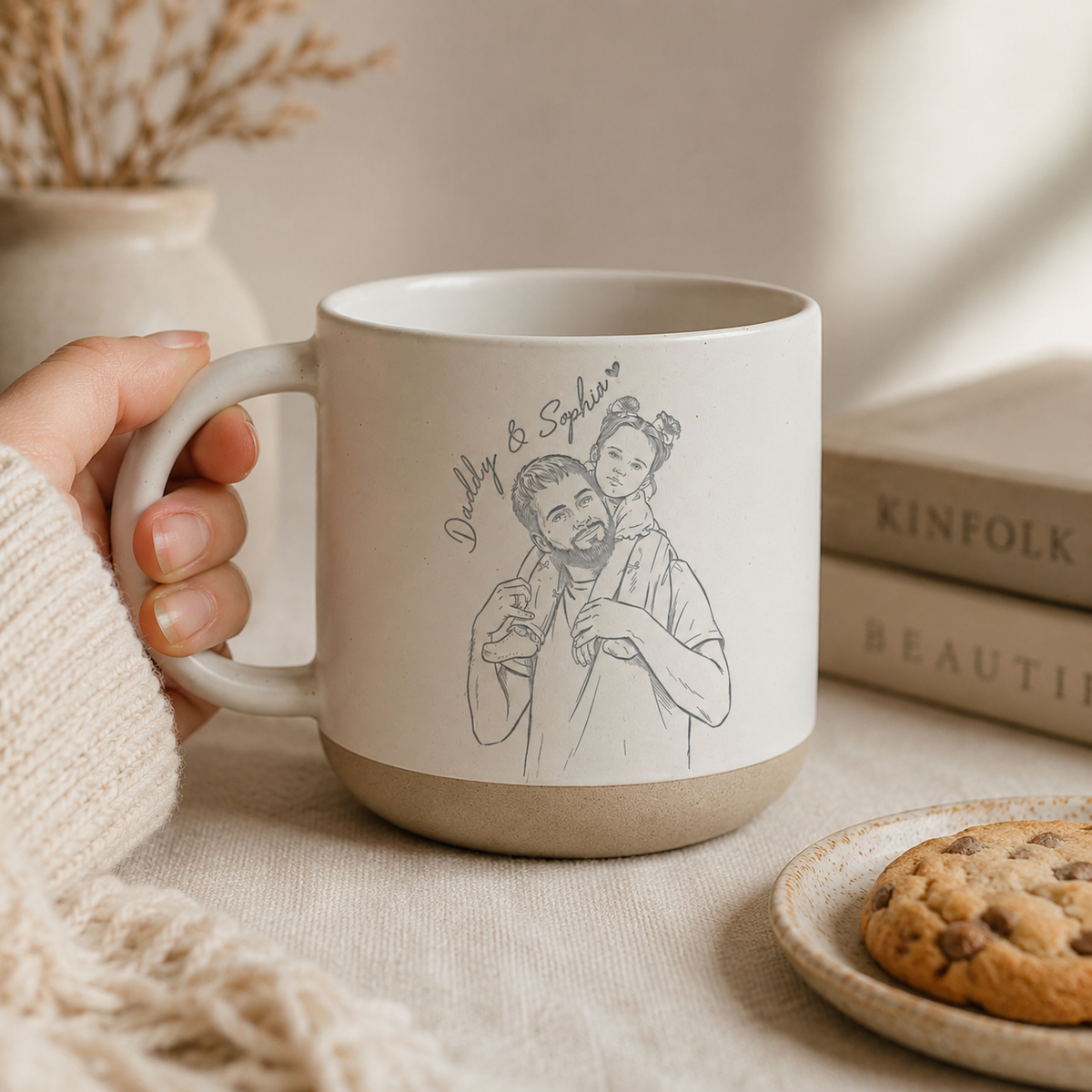 Custom Photo Dad Engraved Pottery Mug, New Dad Father's Day Keepsake, Custom Portrait Mother's Day Gifts For Mom, Your Image Coffee Cup