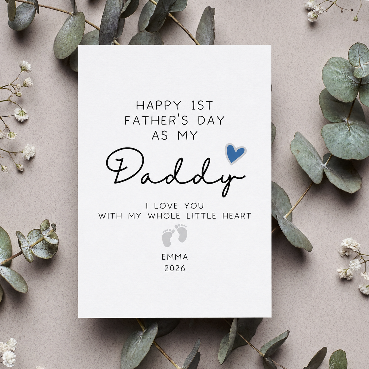 Personalized Happy 1st Fathers Day Daddy Card, Custom 1st Fathers Day From Baby Gift, Happy First Father's Day Daddy PostCard