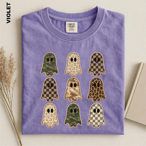 Halloween Ghost Faux Patchwork Shirt, Camo Leopard Checkered Ghosts Tee, Cute Spooky Season Comfort Colors Top, Fall Halloween Sweatshirt ec4807c2-eeea-4284-bbfd-a05b915e8f67-6.jpg
