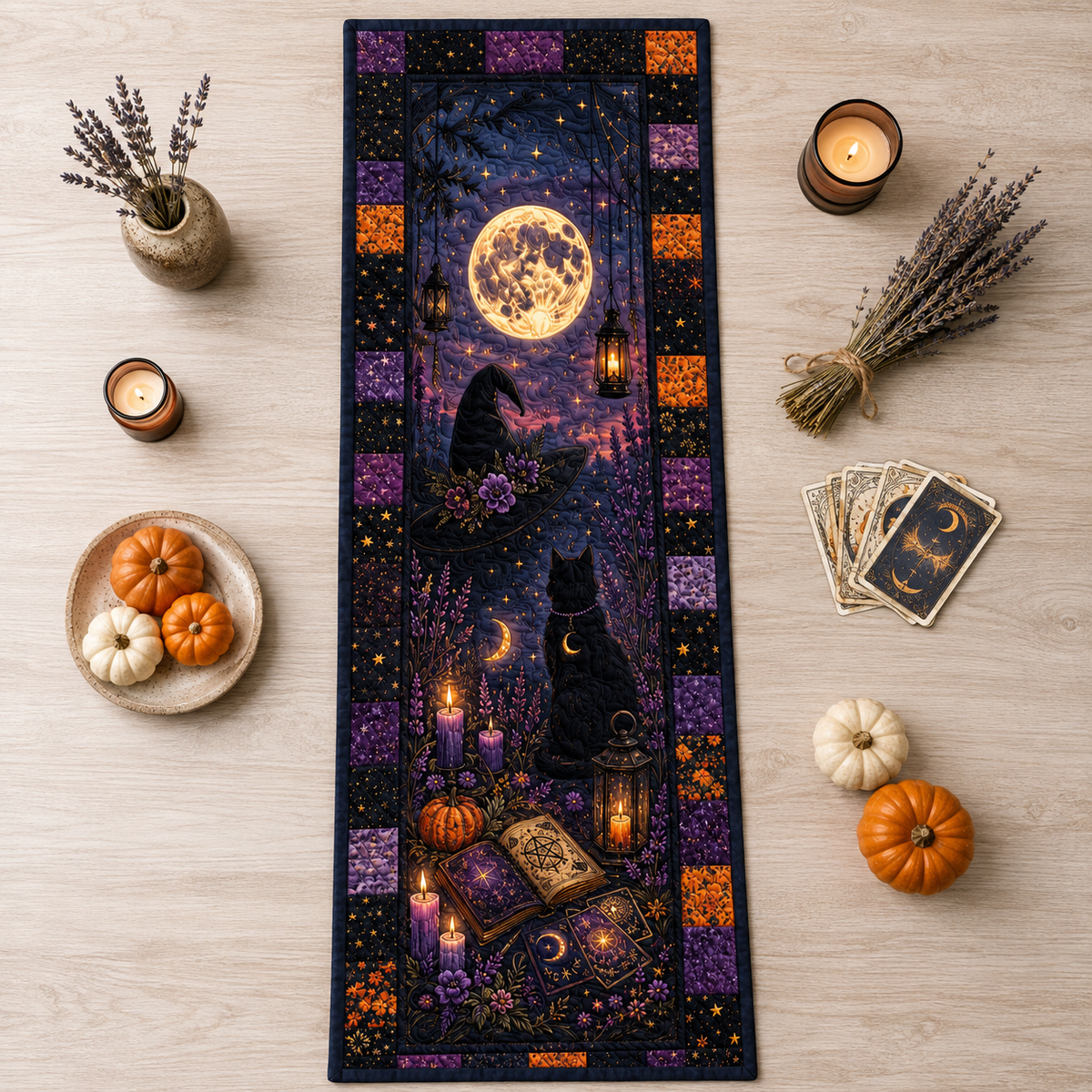 Witchy Halloween Quilted Table Runner, Black Cat Moon & Tarot Patchwork Runner, Gothic Spooky Table Decor ec5e0954-c9e2-4532-b22a-dabf4edd3b93-Image-Aug-13-2026-01_35_17-PM-3-.png