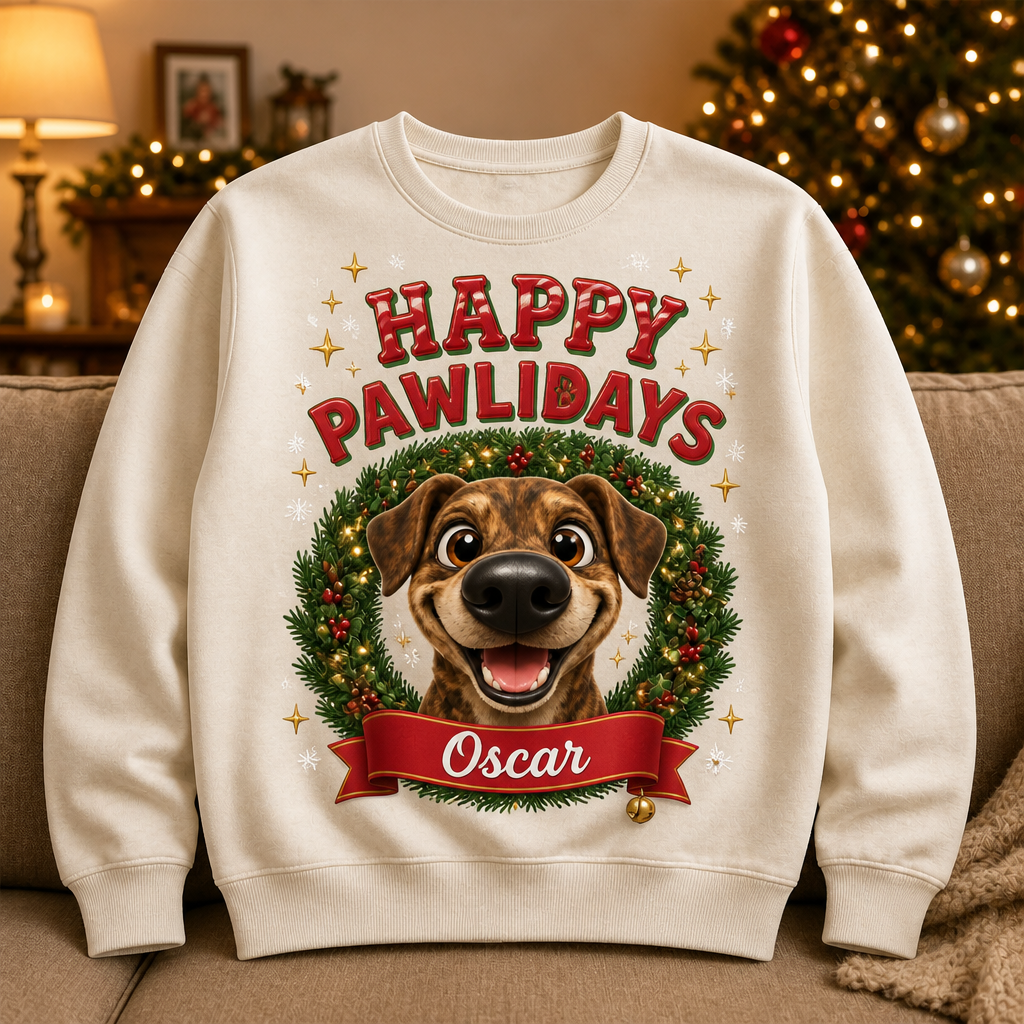 Happy Pawlidays Personalized Pet Cartoon Sweatshirt - Personalized Sweatshirt ec7190e5-1022-4ed8-bced-4d36b303e287.png