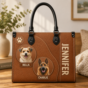 Custom Pet Portrait Leather Shoulder Bag – 2 Pets with Owner Name - Personalized Leather Shoulder Bag ec8cce6c-8f57-4cb4-b212-63673dfc1f61.png