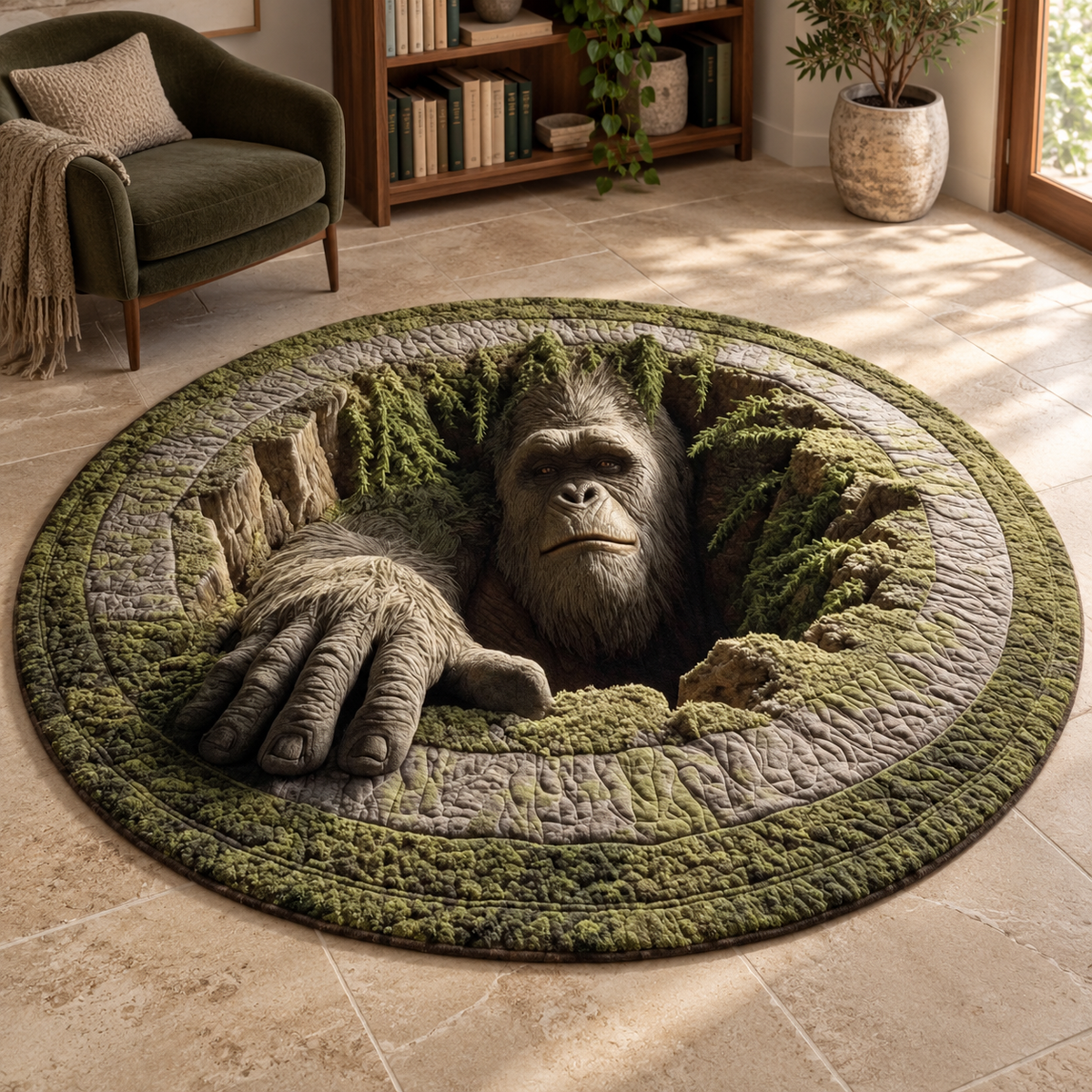 Bigfoot Round Mat, Sasquatch 3D Illusion Rug, Forest Creature Floor Mat, Rustic Cabin Decor, Cryptid Rug, Bigfoot Lover Gift ecc0c3da-afaa-4776-b749-091883ef4b01-Th-m-gorilla-o-nh-g-c-c-s-ch-3.png
