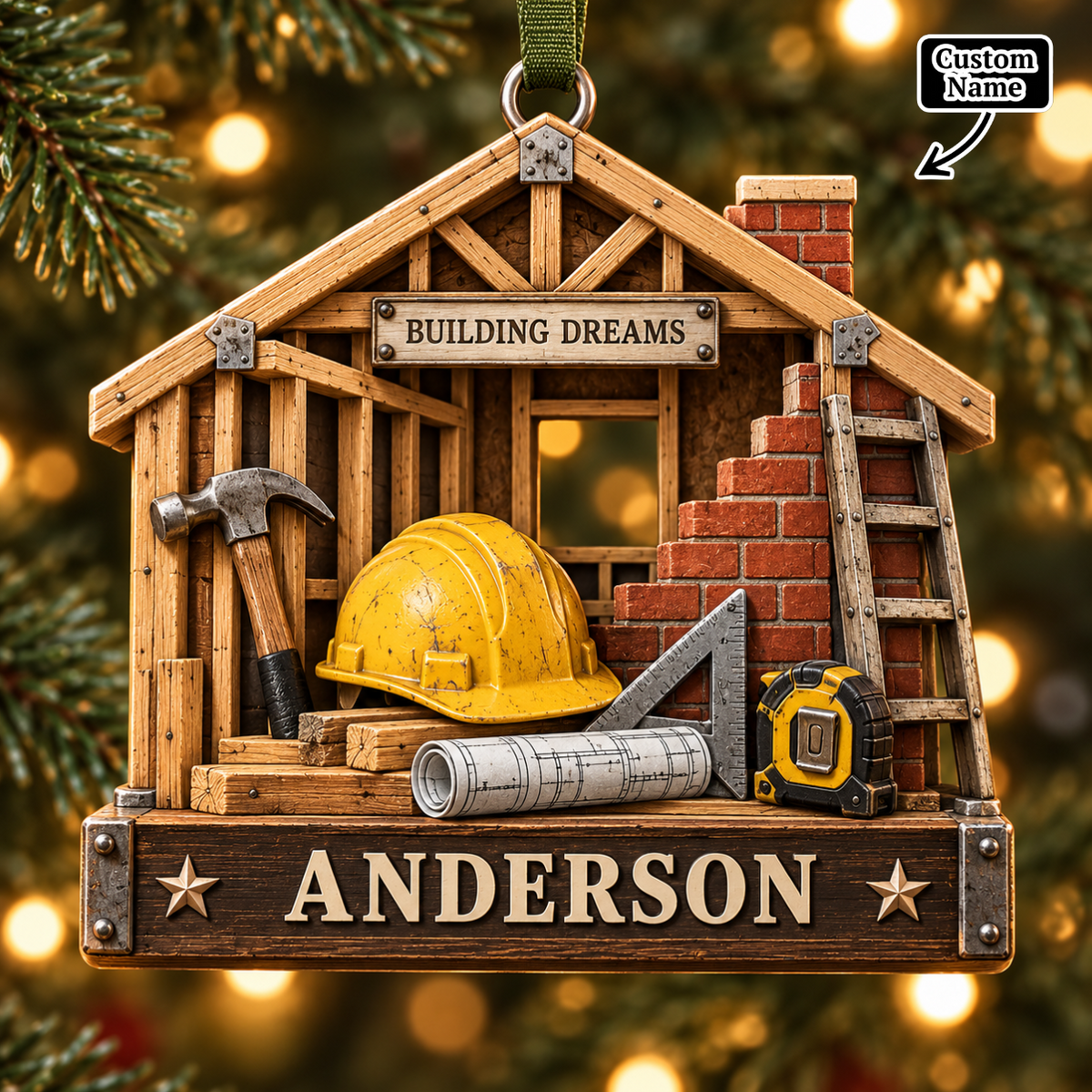 Custom Name Builder's House Framing Ornament | Perfect Gift for Contractors & Builders ecce2ed7-4a5f-4feb-bb0c-873cc4bb3cdd-mockup-annotated-1790150480621.png