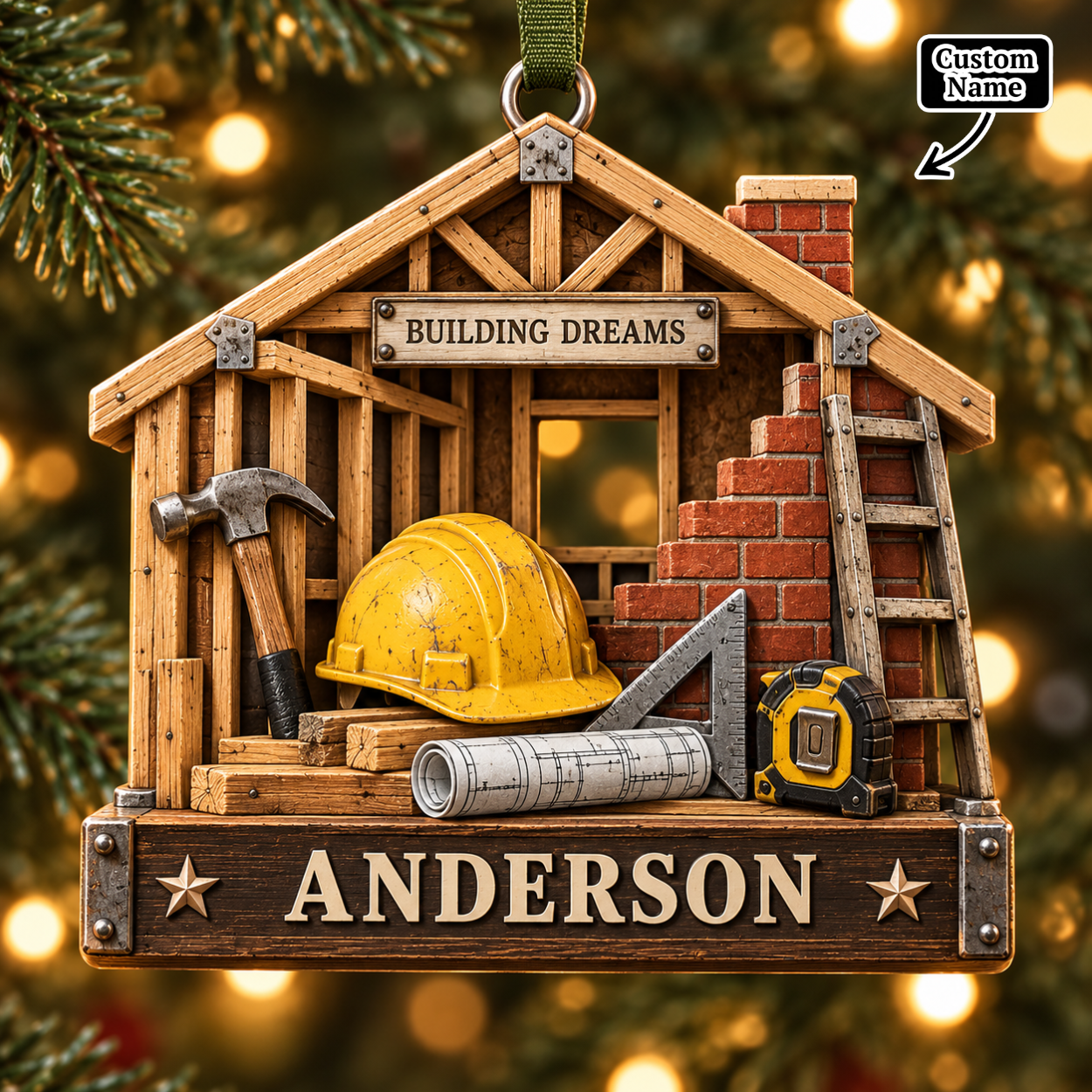 Custom Name Builder's House Framing Ornament | Perfect Gift for Contractors & Builders ecce2ed7-4a5f-4feb-bb0c-873cc4bb3cdd-mockup-annotated-1790150480621.png