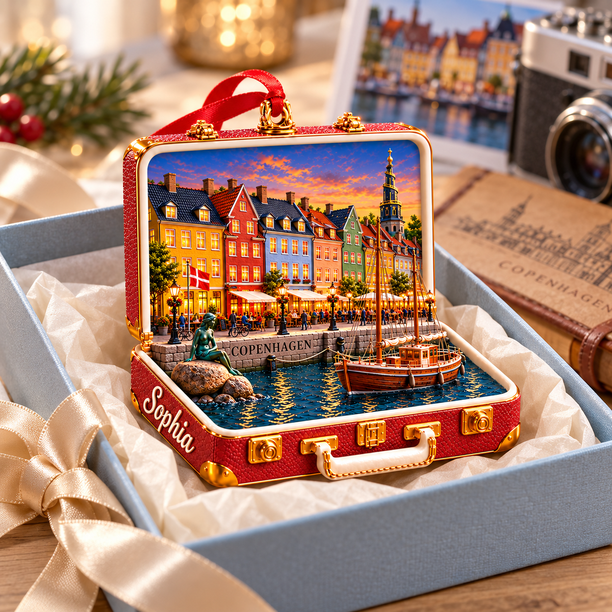 Personalized 3D Copenhagen Harbor Suitcase Christmas Ornament – Copenhagen Denmark Travel Souvenir & Gift for Copenhagen Lovers ecd36b38-b971-4a75-b57c-902be85d8b0e-Copenhagen-miniature-ornament-in-a-gift-box-3.png