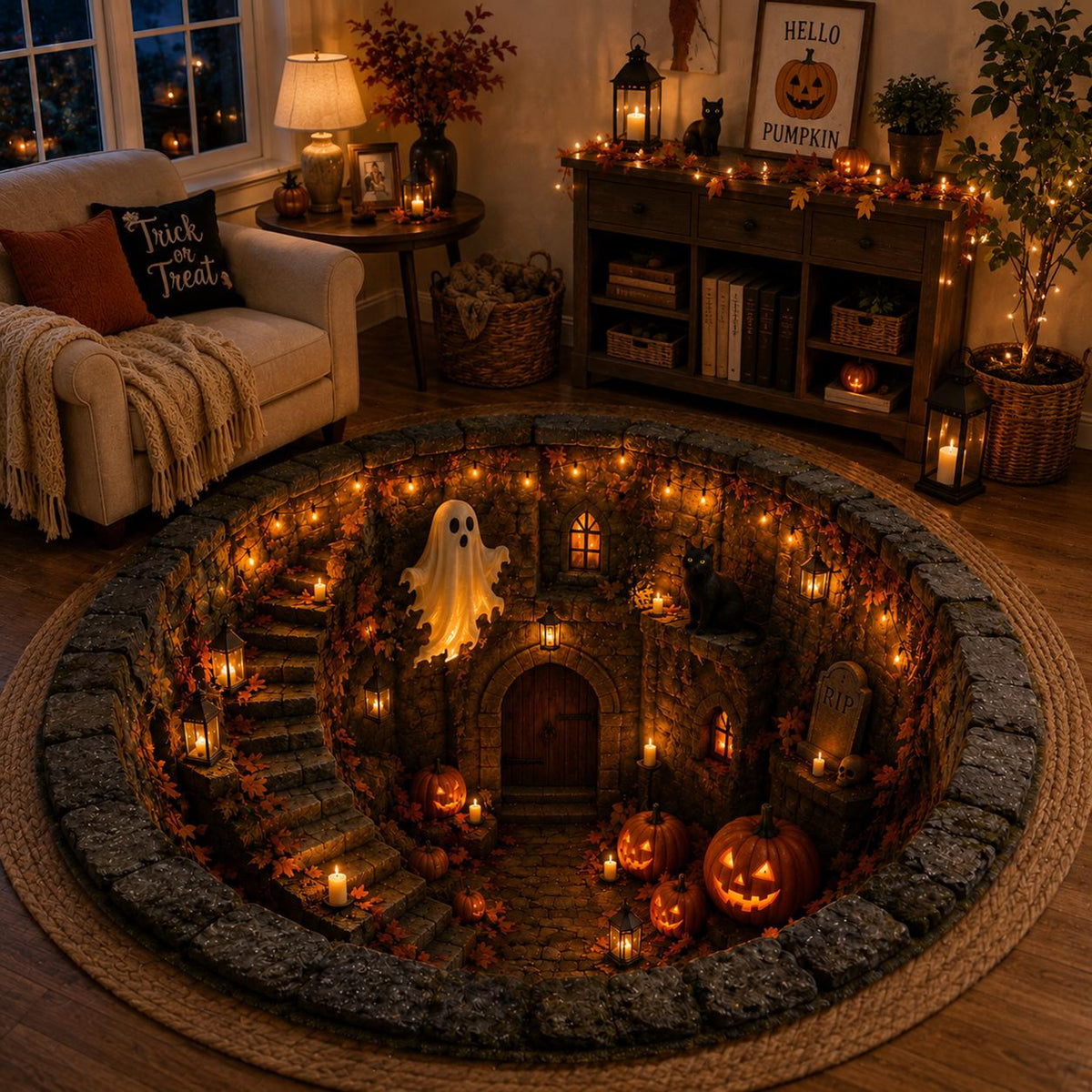 Flat Halloween Haunted Well Round Rug, 3D Ghost Skeleton Black Cat Carpet, Pumpkin Cellar Illusion Floor Decor ecd3a049-9d34-4bfd-95ae-fc0a29cdb369-3.jpg