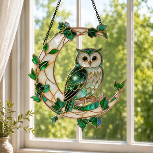 Owl Stained Glass Suncatcher, Moon Owl Window Hanging, Green Owl Decor, Forest Nature Gift, Owl Lover Gift, Celestial Decor, Gift for Mom ecd79d46-e0ed-44df-836a-2c8cc0de8e4a-ghghgh-3-.webp