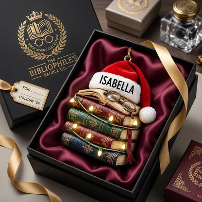 Personalized Book Stack Christmas Ornament With Santa Hat, Custom Name Reader Gift, Holiday Book Lover Decor, Acrylic Unique Festive Present ece9cc48-e06d-493b-a821-a3d8aa0b8d11-fddfdf-6-.webp