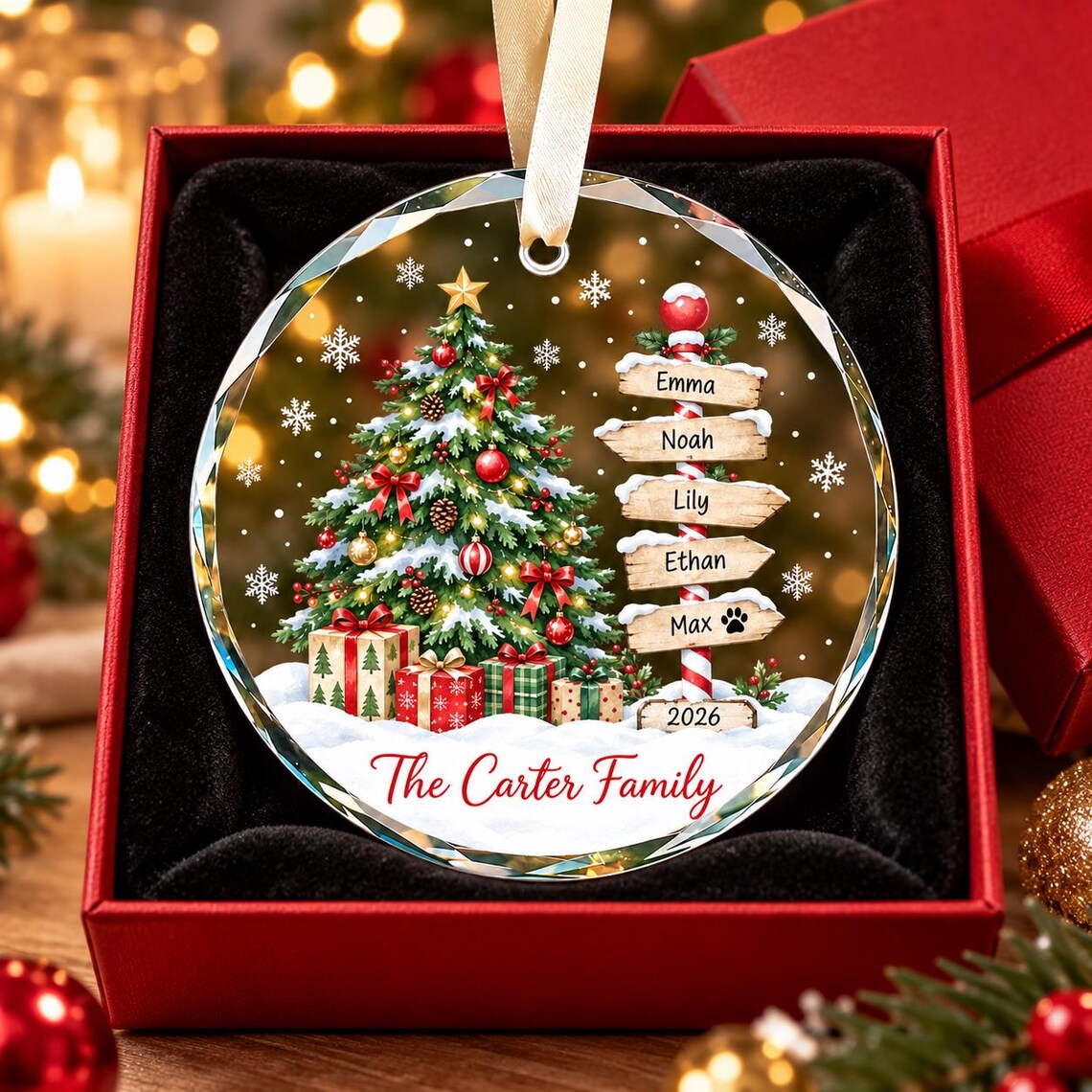 Personalized Family Glass Ornament, Custom Christmas Tree Signpost Keepsake With Kids Names, Pet Name and Year ed267ac1-f3f0-4f93-a7d6-7fc1c2eeb174-3.jpg