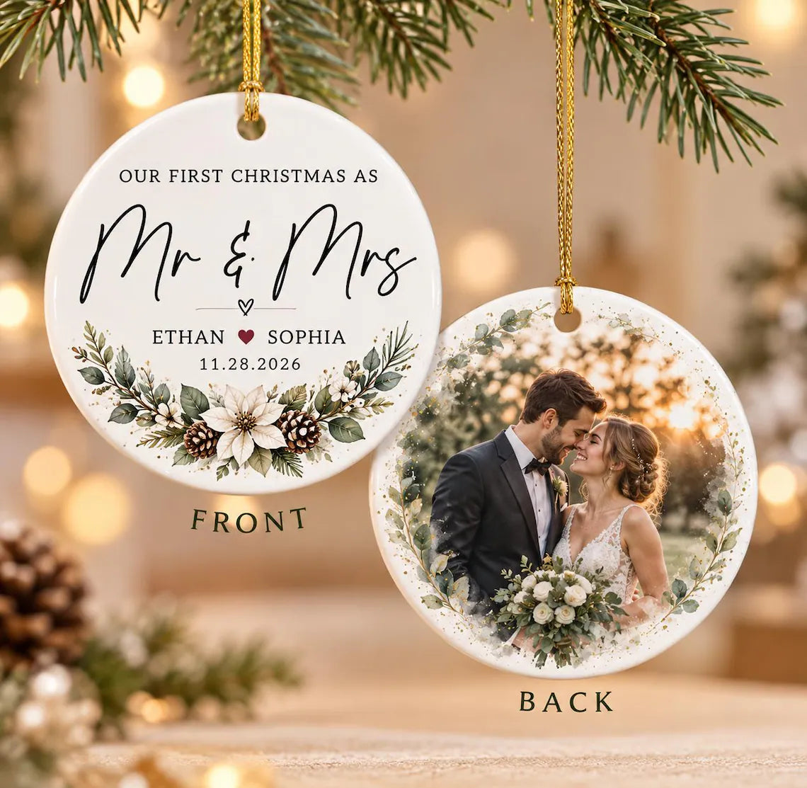 Personalized Mr & Mrs Ceramic Ornament – Double-Sided Wedding Photo Keepsake, First Christmas Married 2026 ed304611-fd06-4c70-a4b5-1a9bf1bc154e-1.webp
