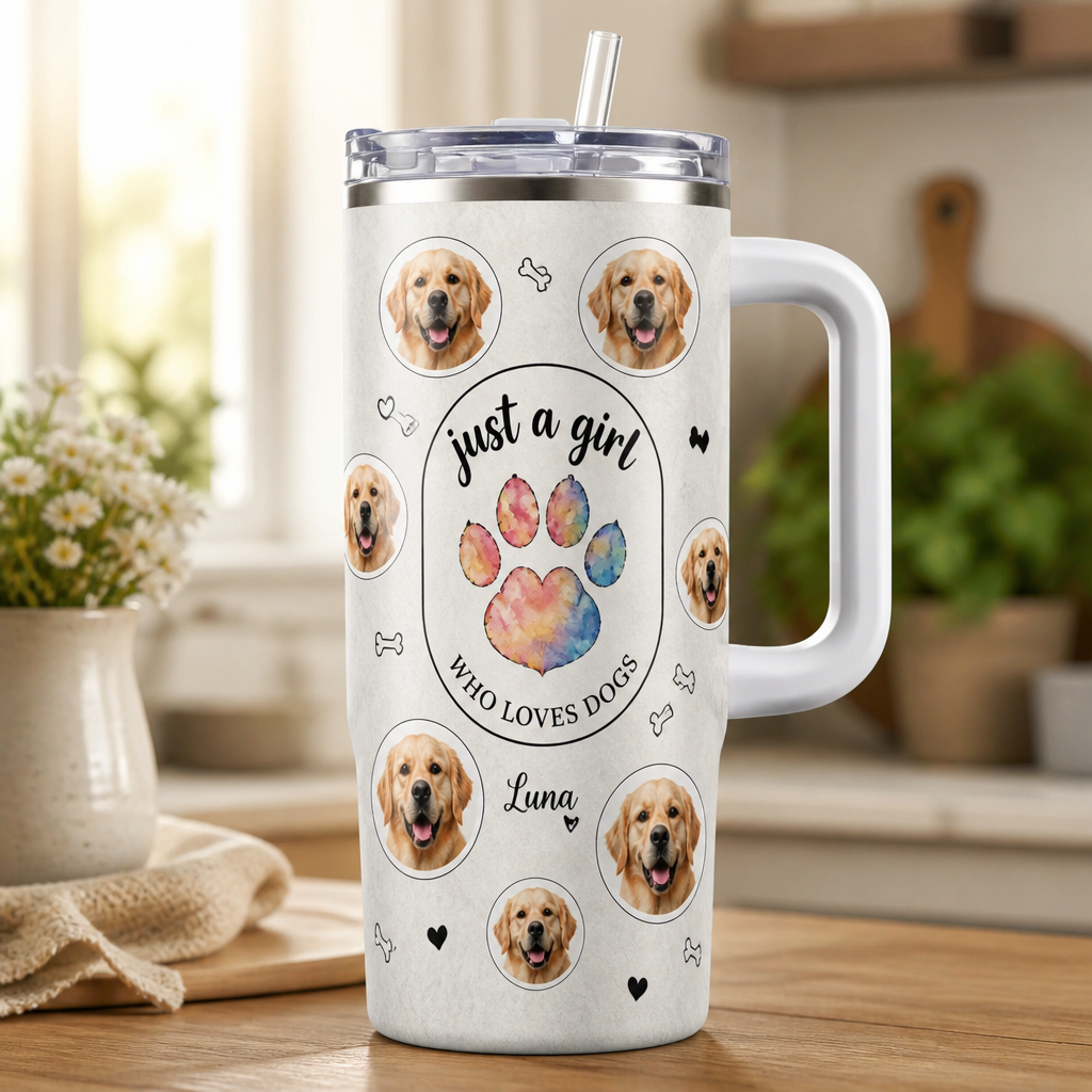 Just a Girl Who Loves Dogs — Custom Pet Photo 40oz Tumbler - Personalized 40 oz Stainless Steel Tumbler ed3ddc5f-e60b-45ad-bdc5-76b31fe1f0ef.png