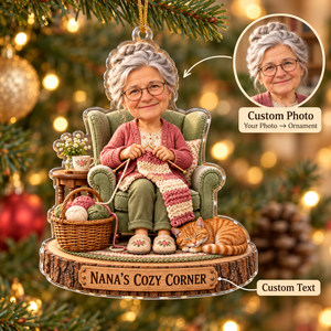 Personalized Knitting Christmas Ornament – Custom Photo & Text, Grandma’s Cozy Corner Ornament, Christmas Gift for Nana & Knitting Lovers ed714c24-27d2-4995-bfcf-e5bb7a07625e-Custom-photo-Nana-s-cozy-corner-ornament.png